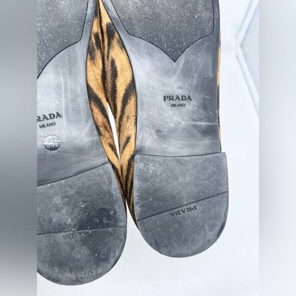 Prada Black Brown Leopard print calf hair Pointed toe ballet flats EU 39.5 - Picture 6 of 11